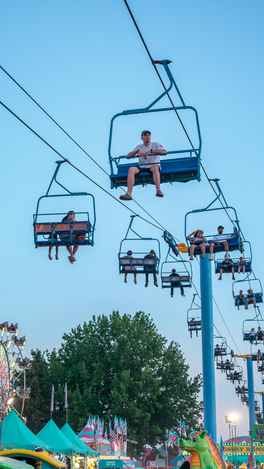 Iowa State Fair sky glider at dusk